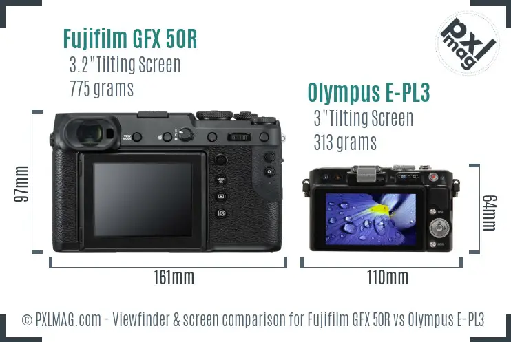 Fujifilm GFX 50R vs Olympus E-PL3 Screen and Viewfinder comparison