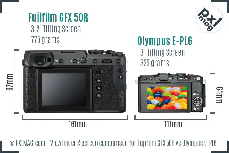 Fujifilm GFX 50R vs Olympus E-PL6 Screen and Viewfinder comparison