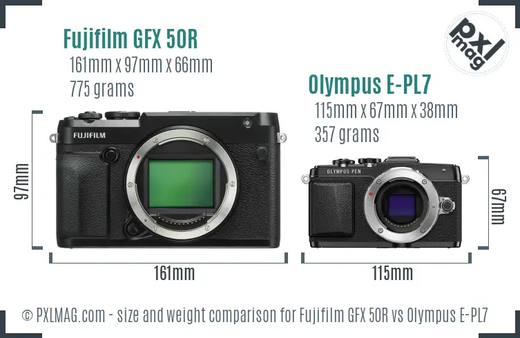 Fujifilm GFX 50R vs Olympus E-PL7 size comparison