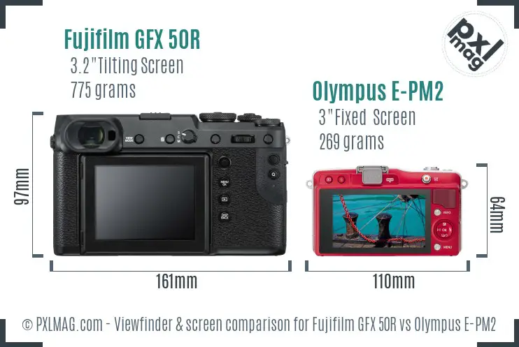 Fujifilm GFX 50R vs Olympus E-PM2 Screen and Viewfinder comparison