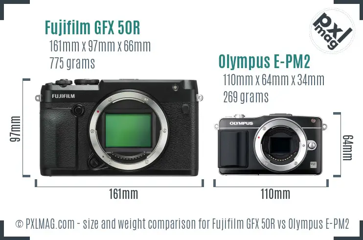 Fujifilm GFX 50R vs Olympus E-PM2 size comparison