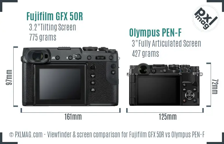 Fujifilm GFX 50R vs Olympus PEN-F Screen and Viewfinder comparison
