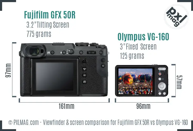 Fujifilm GFX 50R vs Olympus VG-160 Screen and Viewfinder comparison