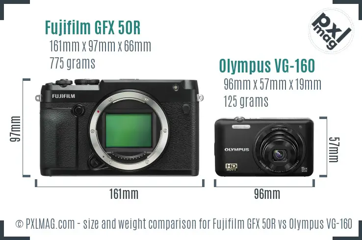 Fujifilm GFX 50R vs Olympus VG-160 size comparison