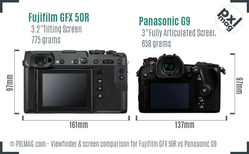 Fujifilm GFX 50R vs Panasonic G9 Screen and Viewfinder comparison
