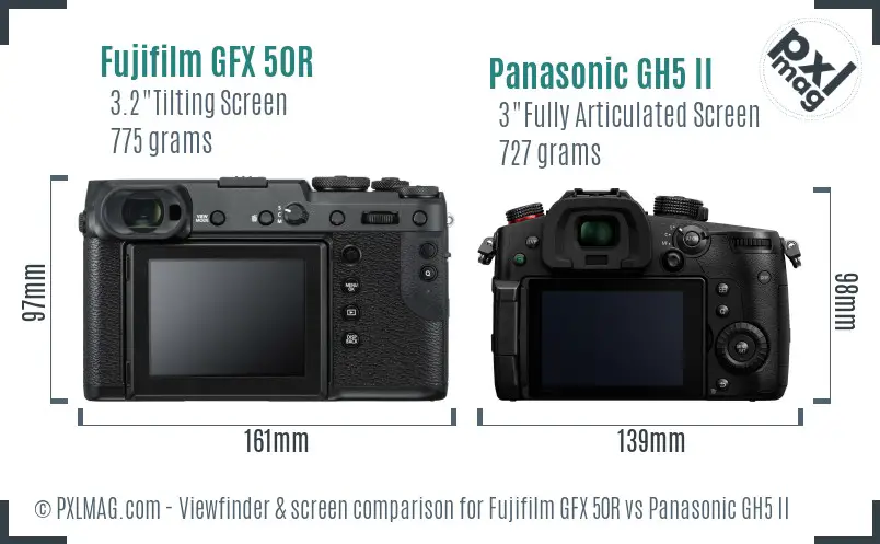 Fujifilm GFX 50R vs Panasonic GH5 II Screen and Viewfinder comparison