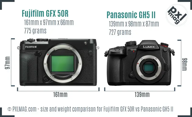 Fujifilm GFX 50R vs Panasonic GH5 II size comparison