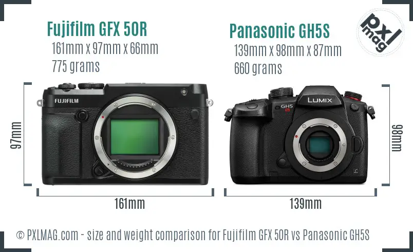 Fujifilm GFX 50R vs Panasonic GH5S size comparison