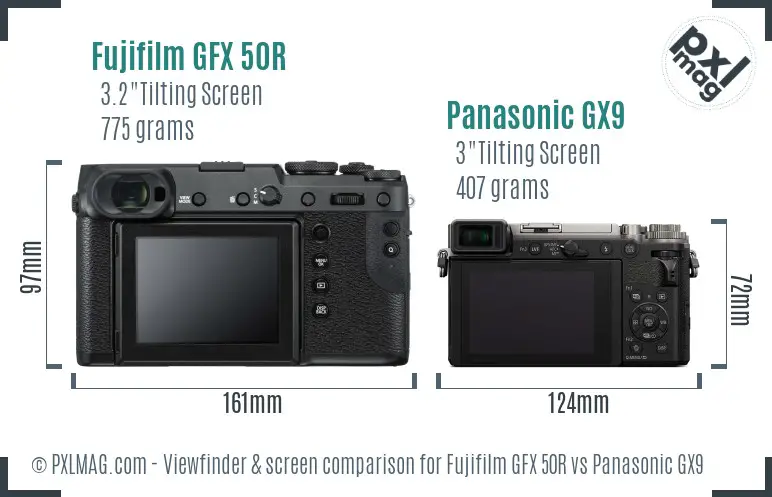 Fujifilm GFX 50R vs Panasonic GX9 Screen and Viewfinder comparison