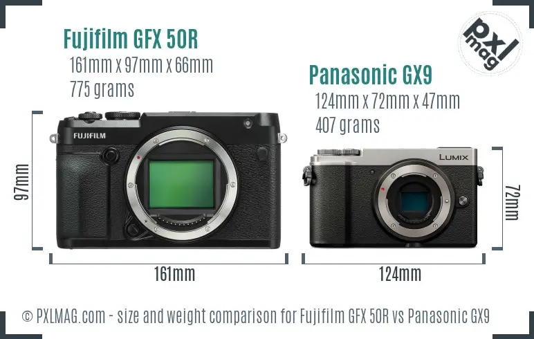 Fujifilm GFX 50R vs Panasonic GX9 size comparison