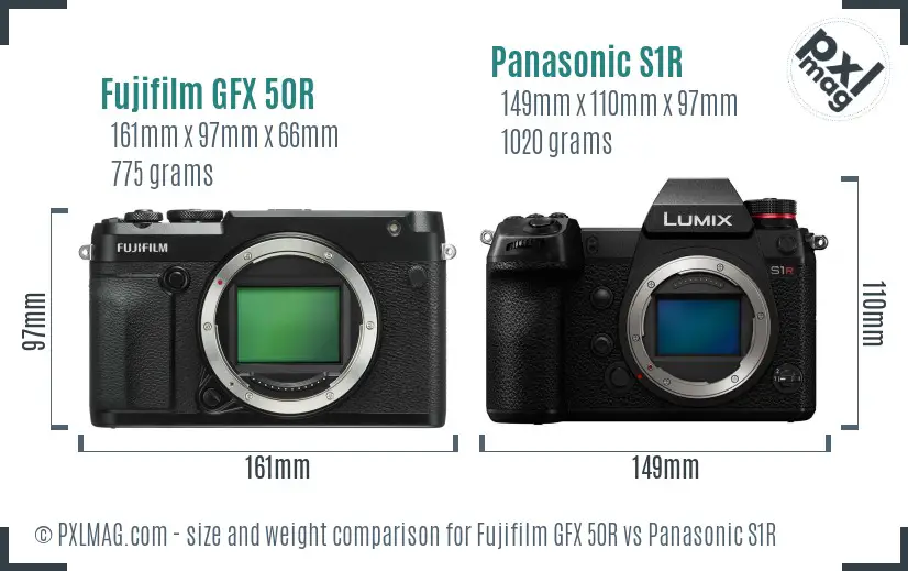 Fujifilm GFX 50R vs Panasonic S1R size comparison