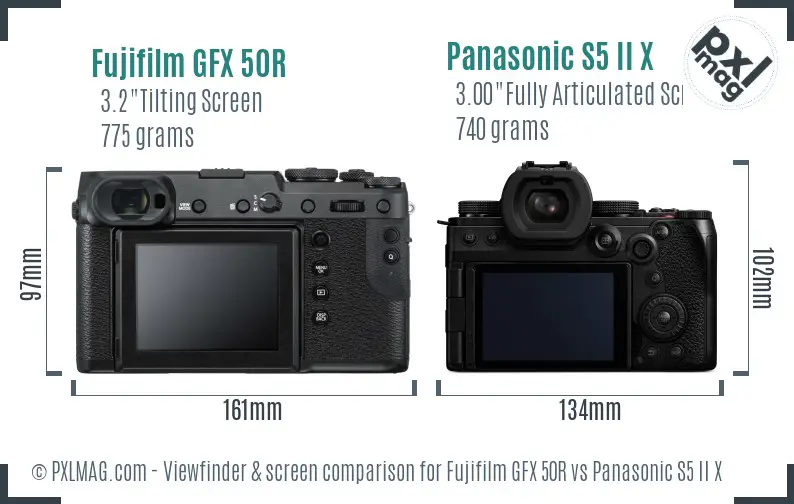 Fujifilm GFX 50R vs Panasonic S5 II X Screen and Viewfinder comparison