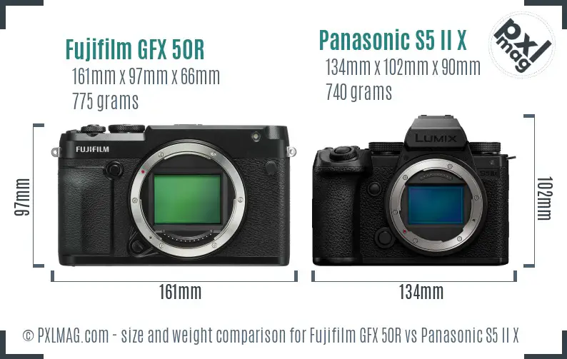 Fujifilm GFX 50R vs Panasonic S5 II X size comparison
