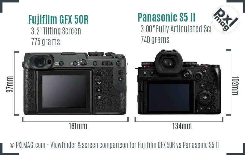 Fujifilm GFX 50R vs Panasonic S5 II Screen and Viewfinder comparison