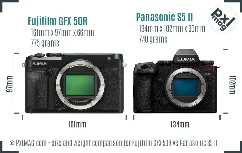 Fujifilm GFX 50R vs Panasonic S5 II size comparison