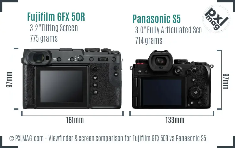 Fujifilm GFX 50R vs Panasonic S5 Screen and Viewfinder comparison