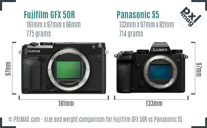 Fujifilm GFX 50R vs Panasonic S5 size comparison