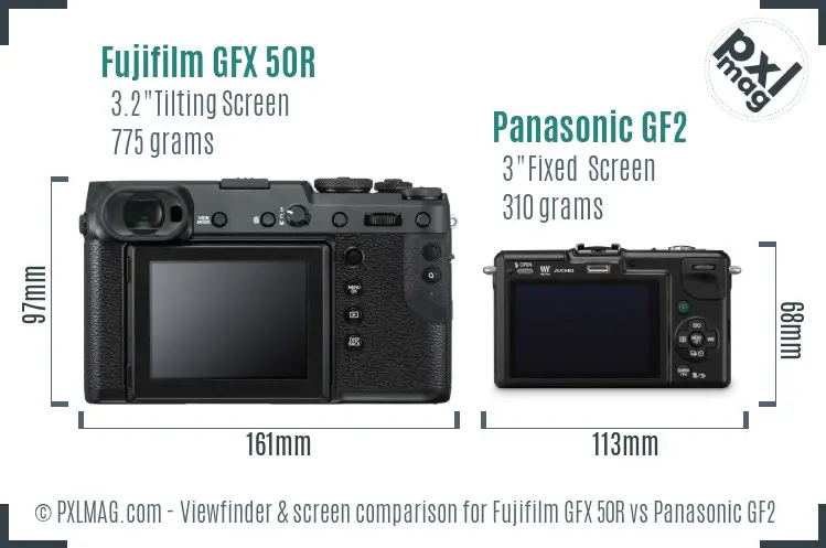 Fujifilm GFX 50R vs Panasonic GF2 Screen and Viewfinder comparison