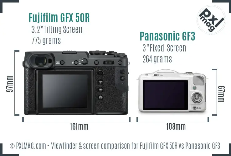 Fujifilm GFX 50R vs Panasonic GF3 Screen and Viewfinder comparison