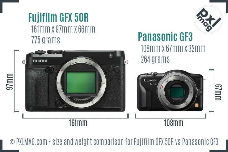 Fujifilm GFX 50R vs Panasonic GF3 size comparison