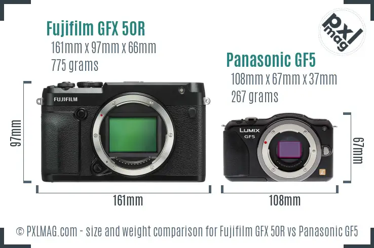 Fujifilm GFX 50R vs Panasonic GF5 size comparison