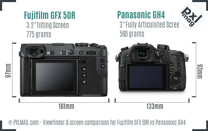 Fujifilm GFX 50R vs Panasonic GH4 Screen and Viewfinder comparison