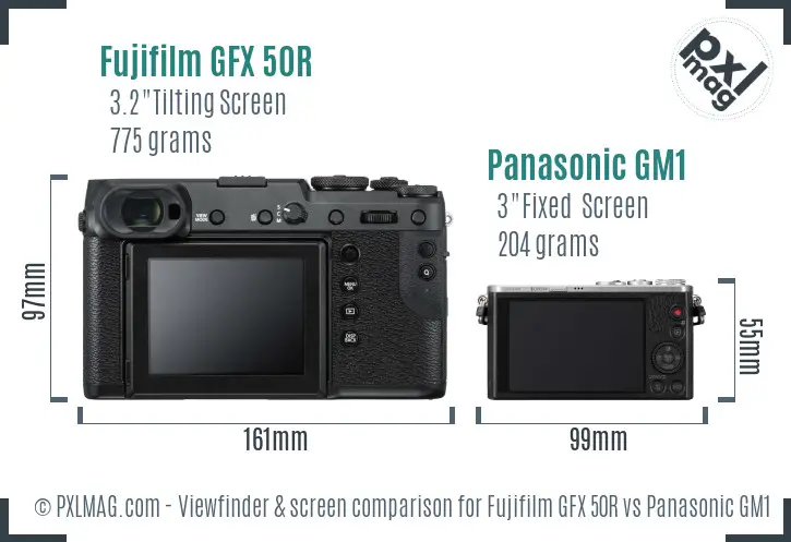 Fujifilm GFX 50R vs Panasonic GM1 Screen and Viewfinder comparison