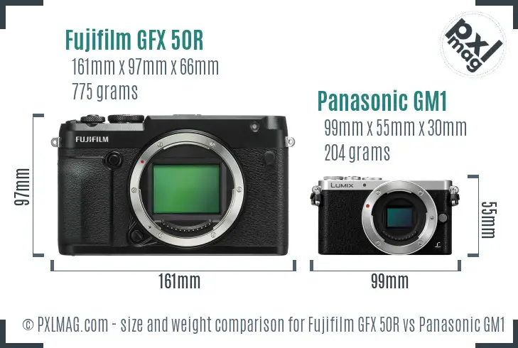 Fujifilm GFX 50R vs Panasonic GM1 size comparison