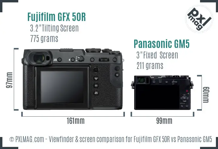 Fujifilm GFX 50R vs Panasonic GM5 Screen and Viewfinder comparison