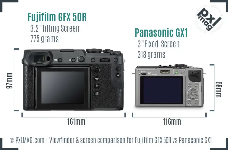 Fujifilm GFX 50R vs Panasonic GX1 Screen and Viewfinder comparison
