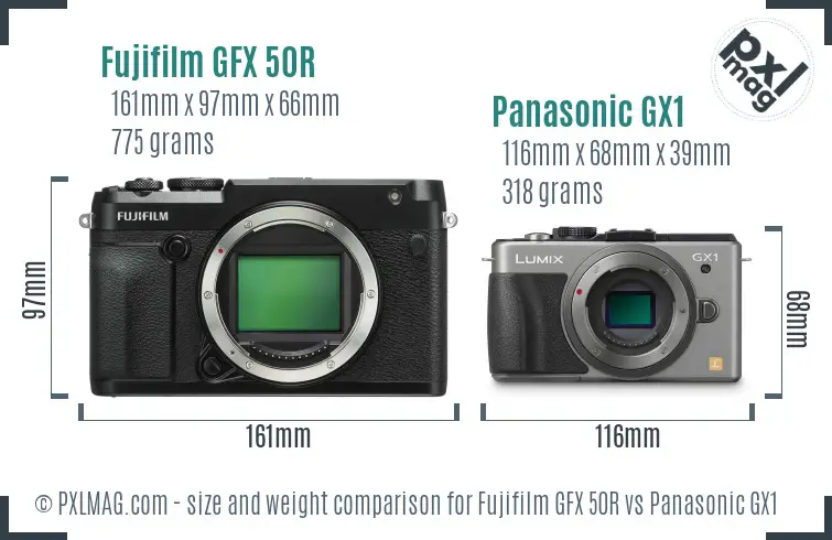 Fujifilm GFX 50R vs Panasonic GX1 size comparison