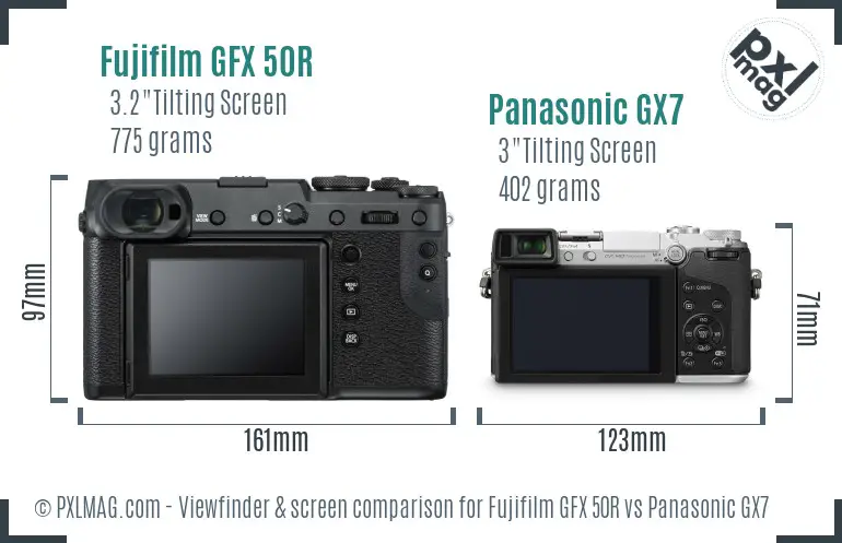 Fujifilm GFX 50R vs Panasonic GX7 Screen and Viewfinder comparison