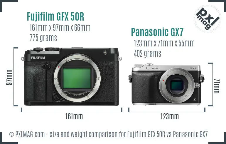Fujifilm GFX 50R vs Panasonic GX7 size comparison