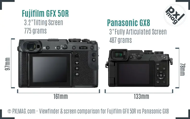 Fujifilm GFX 50R vs Panasonic GX8 Screen and Viewfinder comparison