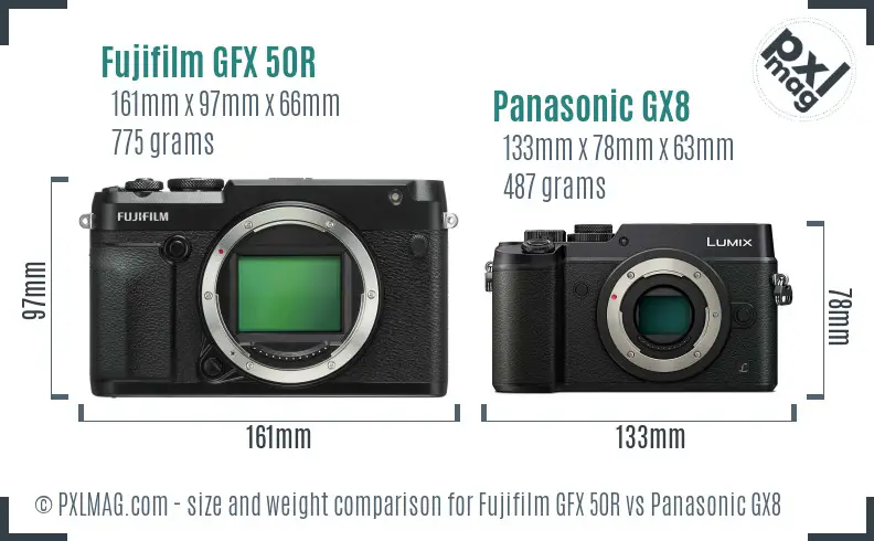 Fujifilm GFX 50R vs Panasonic GX8 size comparison