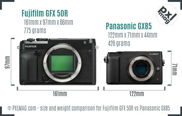 Fujifilm GFX 50R vs Panasonic GX85 size comparison