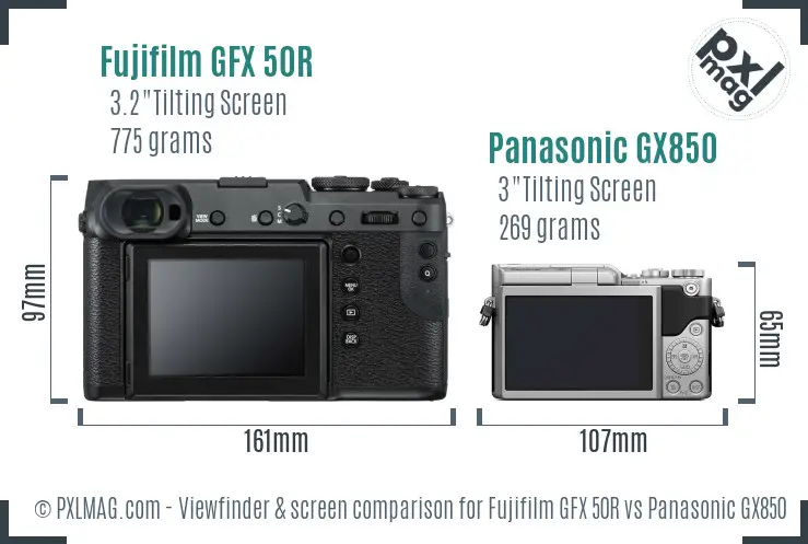 Fujifilm GFX 50R vs Panasonic GX850 Screen and Viewfinder comparison