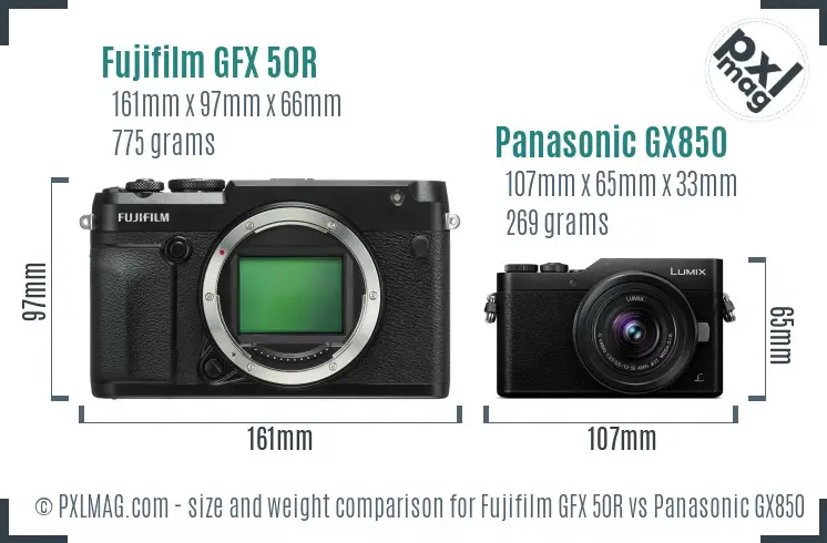 Fujifilm GFX 50R vs Panasonic GX850 size comparison