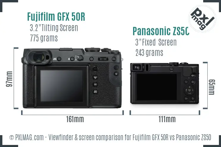 Fujifilm GFX 50R vs Panasonic ZS50 Screen and Viewfinder comparison