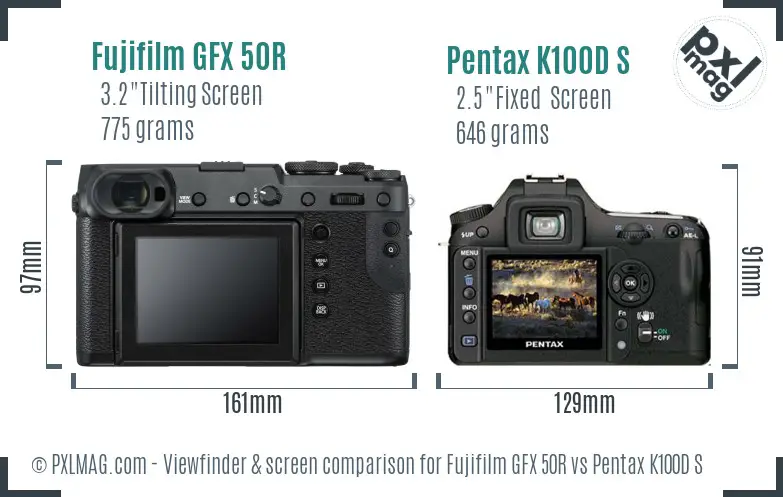 Fujifilm GFX 50R vs Pentax K100D S Screen and Viewfinder comparison