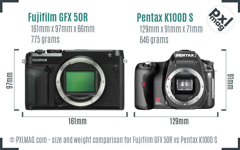 Fujifilm GFX 50R vs Pentax K100D S size comparison