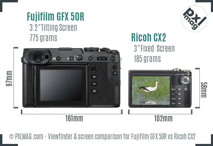 Fujifilm GFX 50R vs Ricoh CX2 Screen and Viewfinder comparison