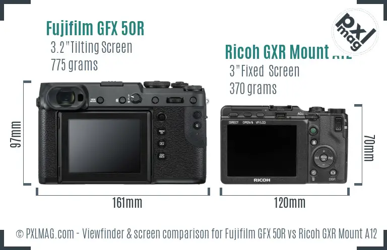 Fujifilm GFX 50R vs Ricoh GXR Mount A12 Screen and Viewfinder comparison
