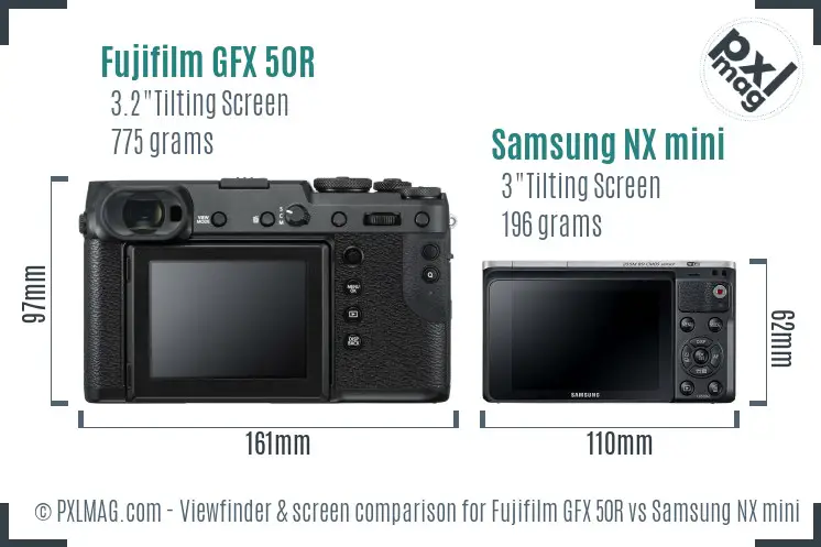 Fujifilm GFX 50R vs Samsung NX mini Screen and Viewfinder comparison