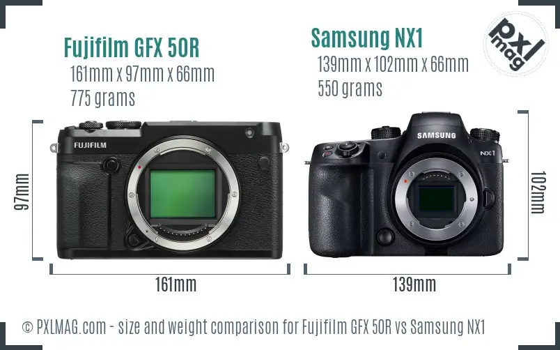 Fujifilm GFX 50R vs Samsung NX1 size comparison Fujifilm GFX 50R vs Samsung NX1 size comparison