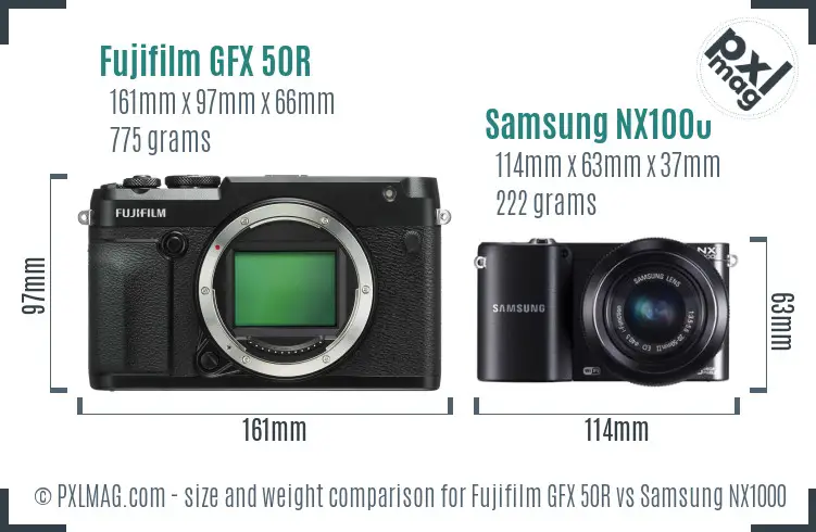 Fujifilm GFX 50R vs Samsung NX1000 size comparison