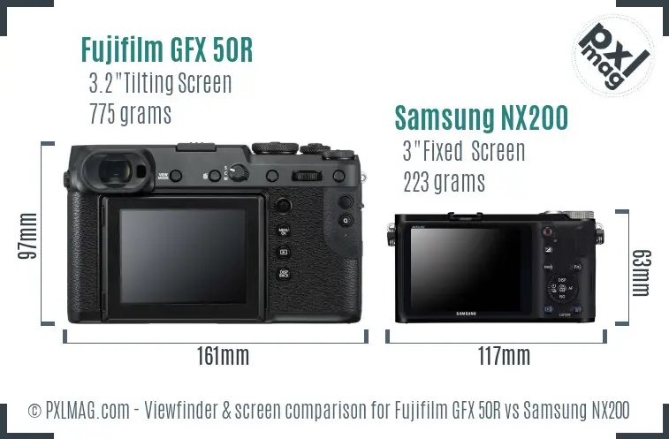 Fujifilm GFX 50R vs Samsung NX200 Screen and Viewfinder comparison