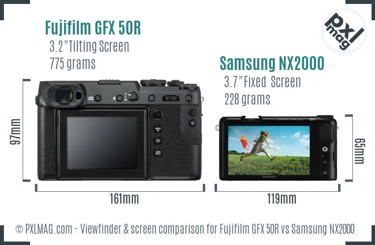 Fujifilm GFX 50R vs Samsung NX2000 Screen and Viewfinder comparison