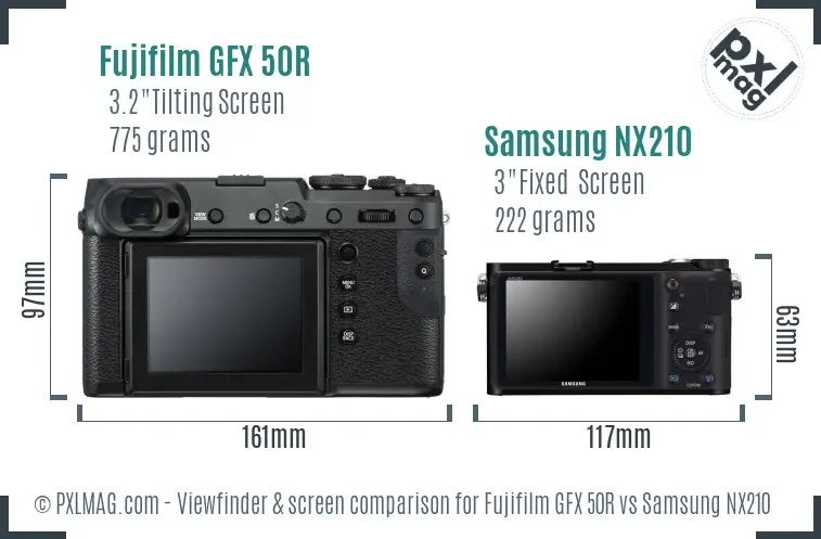 Fujifilm GFX 50R vs Samsung NX210 Screen and Viewfinder comparison