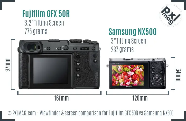 Fujifilm GFX 50R vs Samsung NX500 Screen and Viewfinder comparison